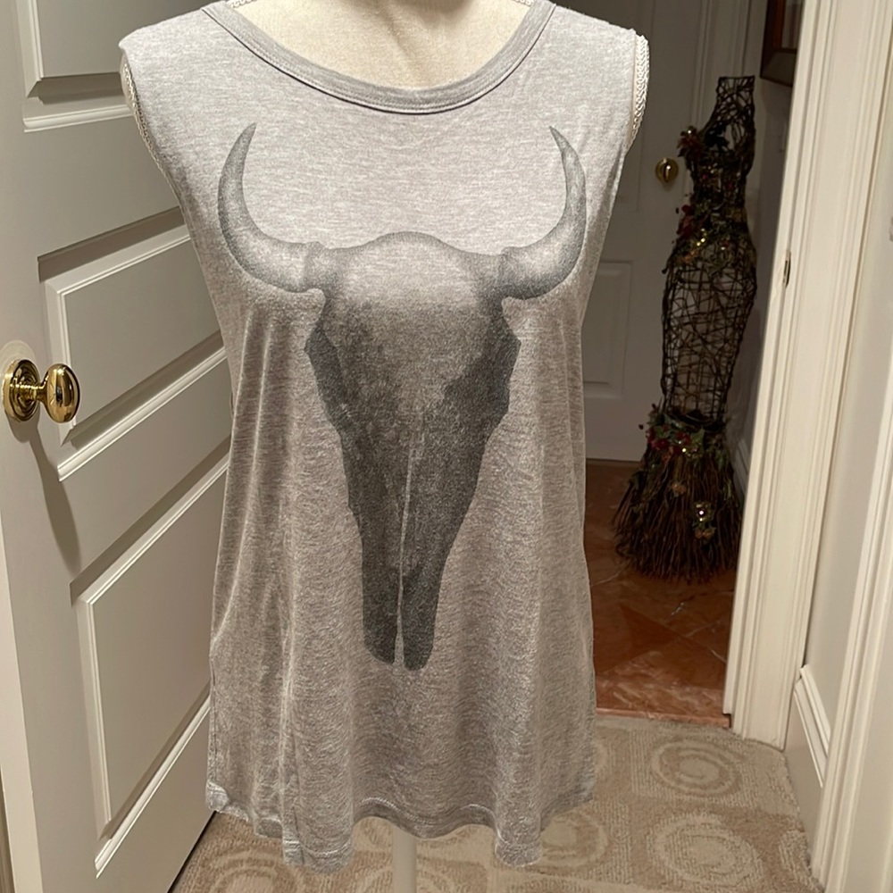 Haute Hippie Gray Bull Skull Tank Top